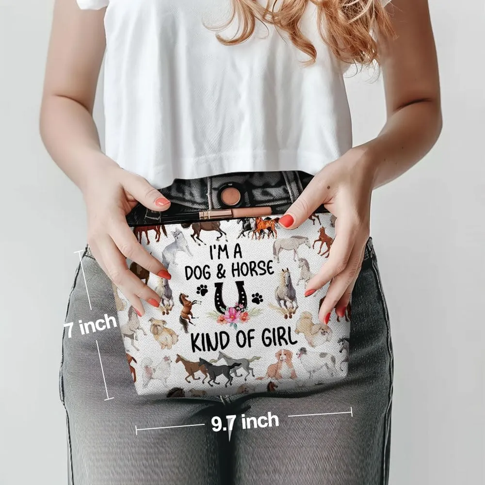 Funny Girl Loves Dogs & Horses Cosmetic Bag for Women, Horse Gifts for Girls, Dog Mom Dog Gifts Dog Lover GiftsCute Dog Stuff Makeup Bag Cosmeticcase for Sister Birthday Friendship Christmas