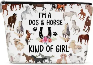 Funny Girl Loves Dogs & Horses Cosmetic Bag for Women, Horse Gifts for Girls, Dog Mom Dog Gifts Dog Lover GiftsCute Dog Stuff Makeup Bag Cosmeticcase for Sister Birthday Friendship Christmas