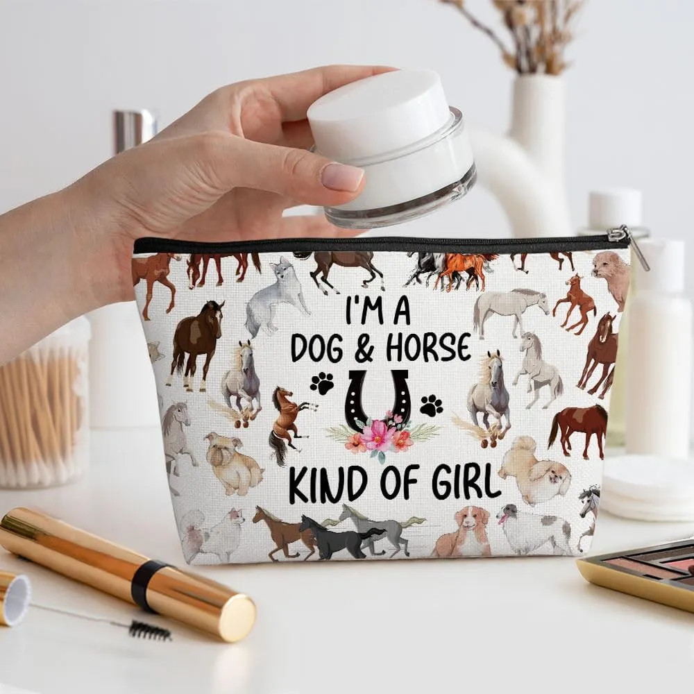 Funny Girl Loves Dogs & Horses Cosmetic Bag for Women, Horse Gifts for Girls, Dog Mom Dog Gifts Dog Lover GiftsCute Dog Stuff Makeup Bag Cosmeticcase for Sister Birthday Friendship Christmas