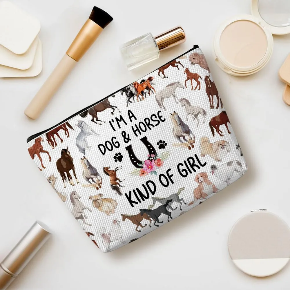 Funny Girl Loves Dogs & Horses Cosmetic Bag for Women, Horse Gifts for Girls, Dog Mom Dog Gifts Dog Lover GiftsCute Dog Stuff Makeup Bag Cosmeticcase for Sister Birthday Friendship Christmas