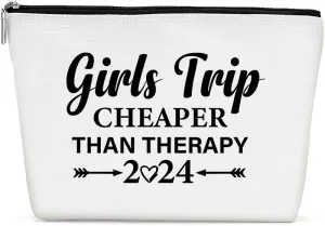 Funny Girls Trip 2024 Makeup Bag, Bestie Gifts Best Friend Cosmetic Bag for Women Bridesmaid Bride Sister Girls Trip Favors Weekender Birthday Christmas Bachelorette Party Friendship Gifts White