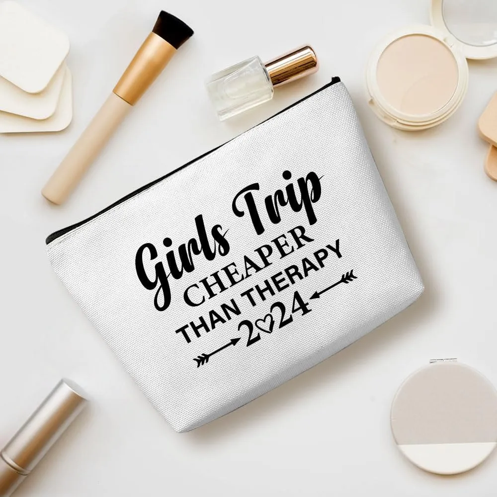 Funny Girls Trip 2024 Makeup Bag, Bestie Gifts Best Friend Cosmetic Bag for Women Bridesmaid Bride Sister Girls Trip Favors Weekender Birthday Christmas Bachelorette Party Friendship Gifts White