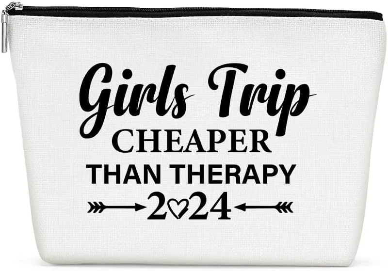 Funny Girls Trip 2024 Makeup Bag, Bestie Gifts Best Friend Cosmetic Bag for Women Bridesmaid Bride Sister Girls Trip Favors Weekender Birthday Christmas Bachelorette Party Friendship Gifts White