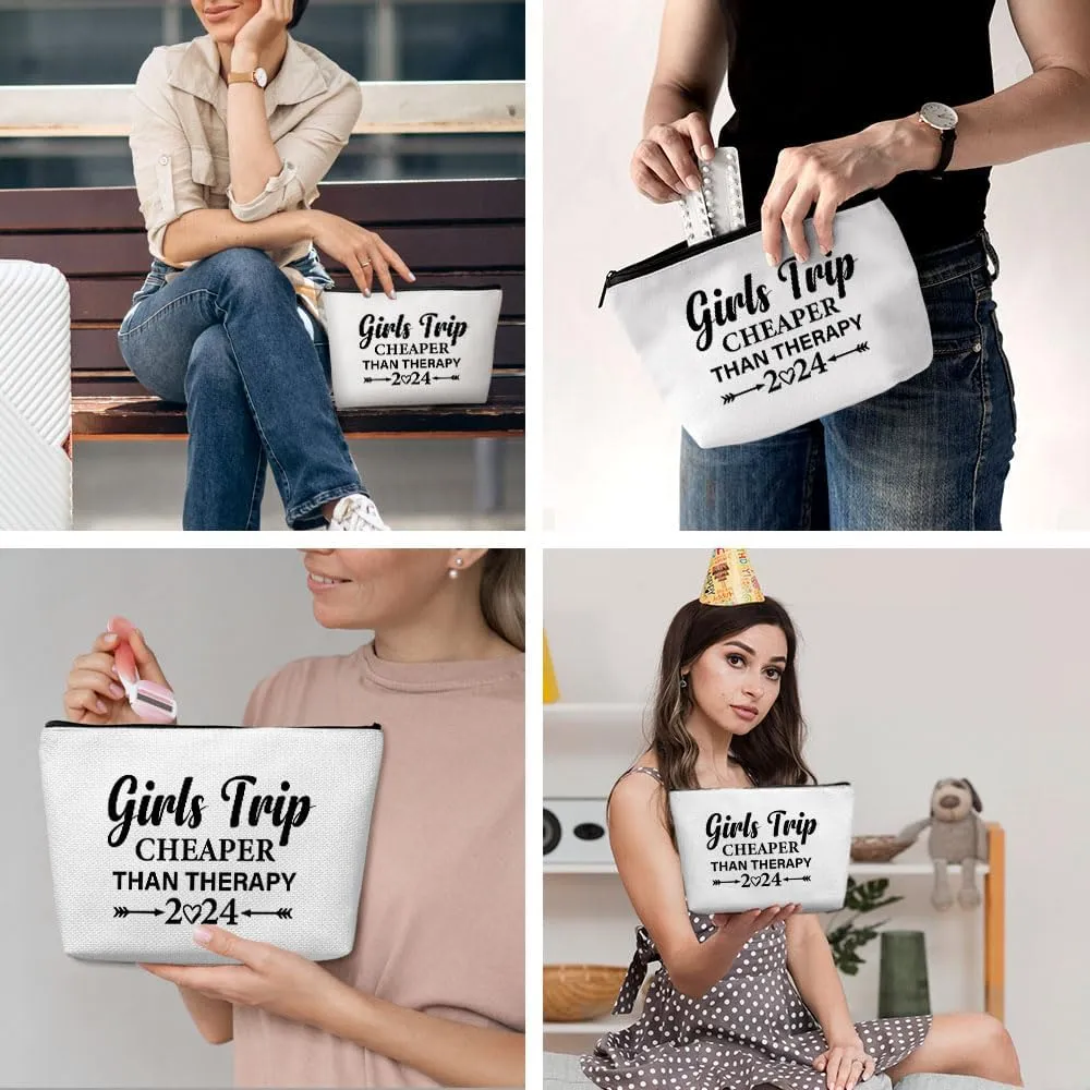 Funny Girls Trip 2024 Makeup Bag, Bestie Gifts Best Friend Cosmetic Bag for Women Bridesmaid Bride Sister Girls Trip Favors Weekender Birthday Christmas Bachelorette Party Friendship Gifts White