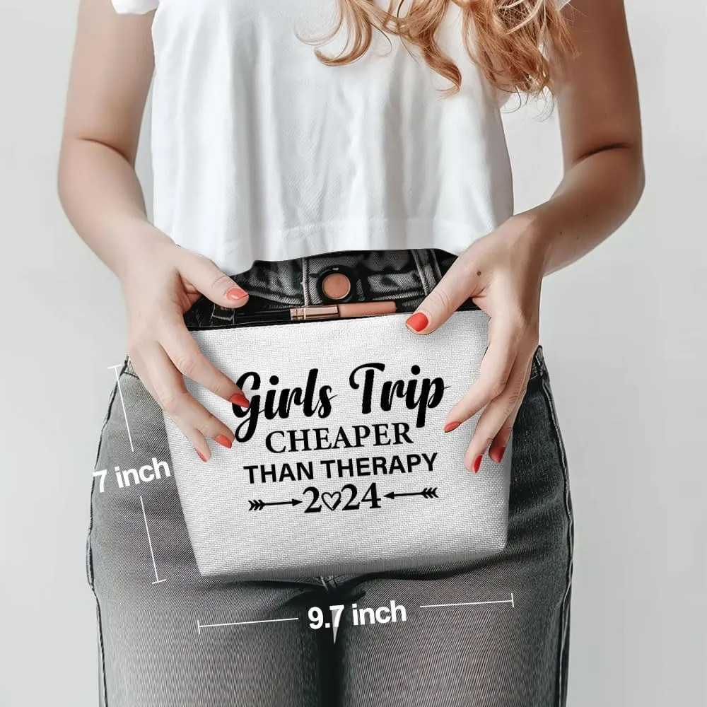 Funny Girls Trip 2024 Makeup Bag, Bestie Gifts Best Friend Cosmetic Bag for Women Bridesmaid Bride Sister Girls Trip Favors Weekender Birthday Christmas Bachelorette Party Friendship Gifts White