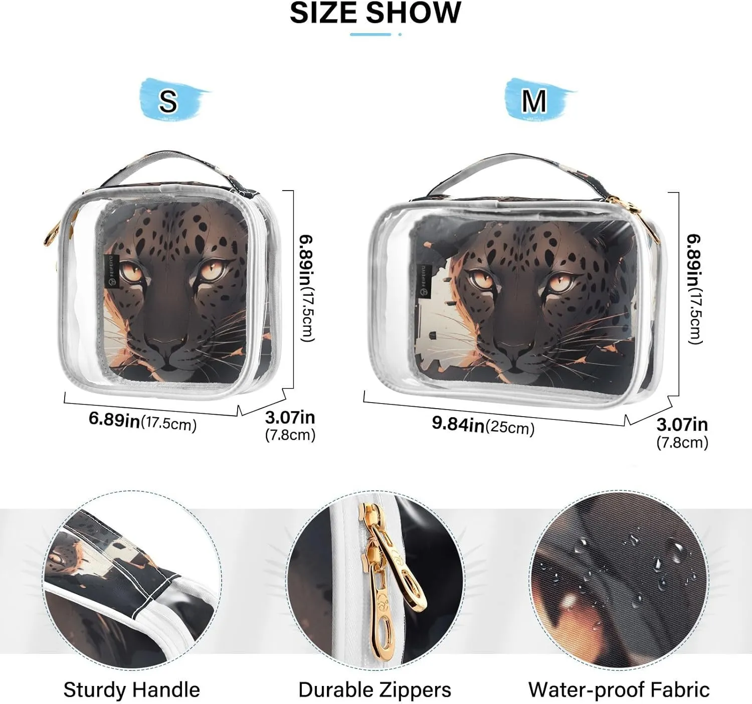 GAIGEO Ferocious Flame Leopard Behind Broken Wall 2 Pack Clear Toiletry Bag Set, Plastic Cosmetic Bags with Zipper, Clear Bag for Travel