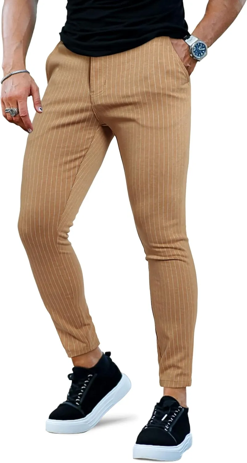 GINGTTO Mens Chino Pants Slim Fit Stretch Pinstripe Pants Men Dress