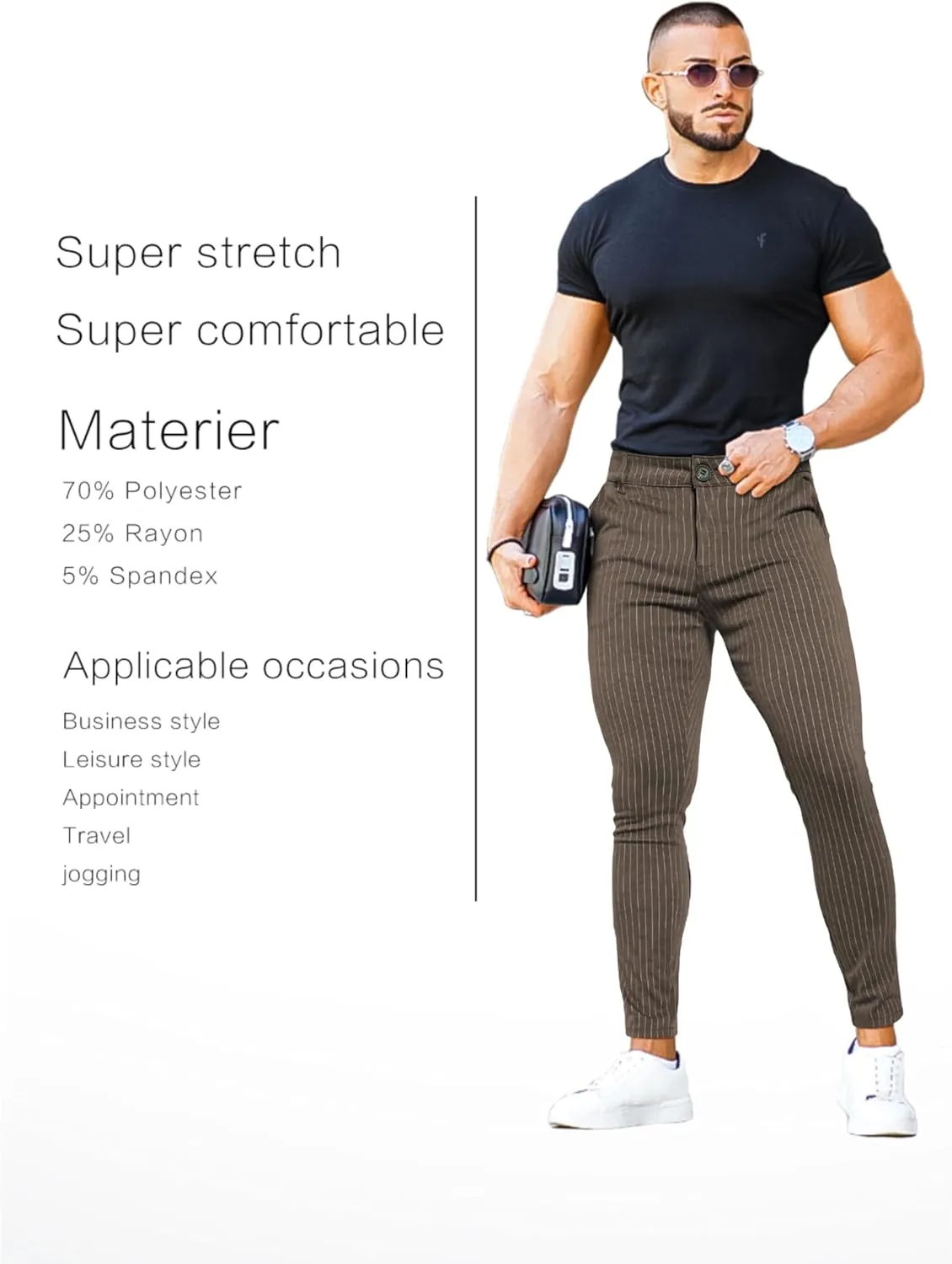 GINGTTO Mens Chino Pants Slim Fit Stretch Pinstripe Pants Men Dress