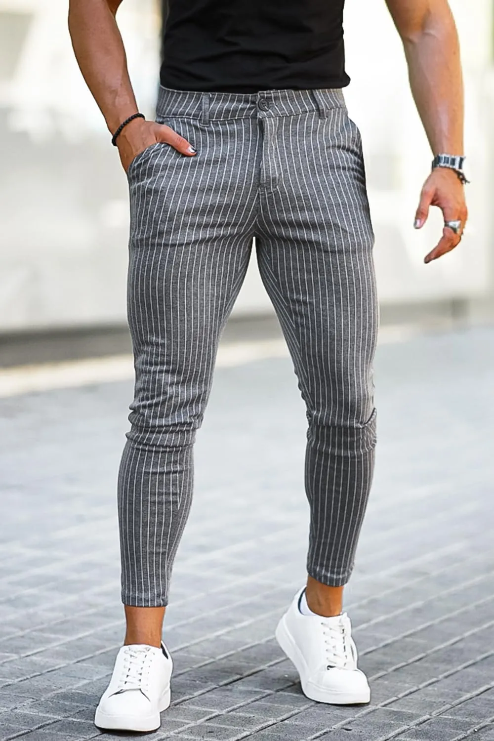 GINGTTO Mens Chino Pants Slim Fit Stretch Pinstripe Pants Men Dress