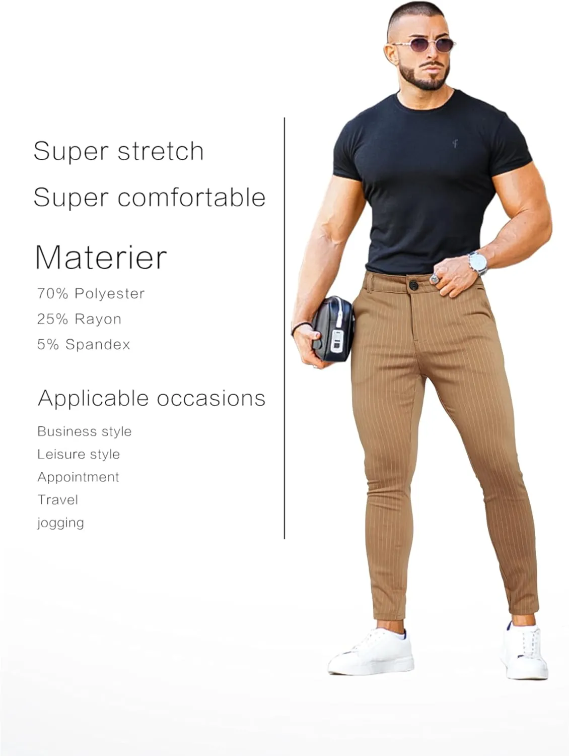 GINGTTO Mens Chino Pants Slim Fit Stretch Pinstripe Pants Men Dress