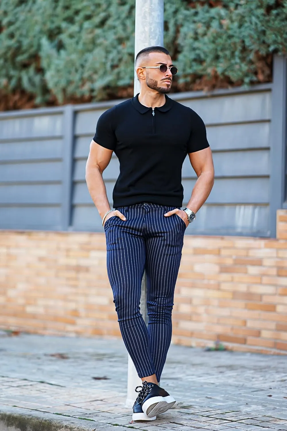 GINGTTO Mens Chino Pants Slim Fit Stretch Pinstripe Pants Men Dress