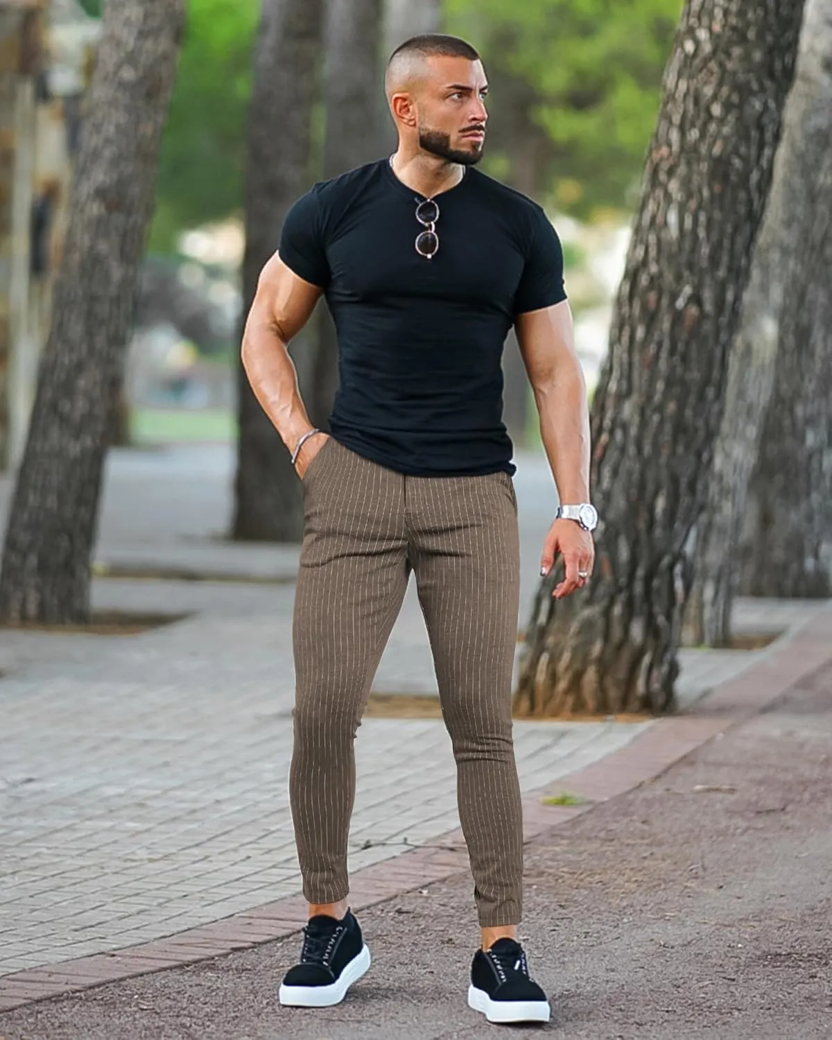 GINGTTO Mens Chino Pants Slim Fit Stretch Pinstripe Pants Men Dress