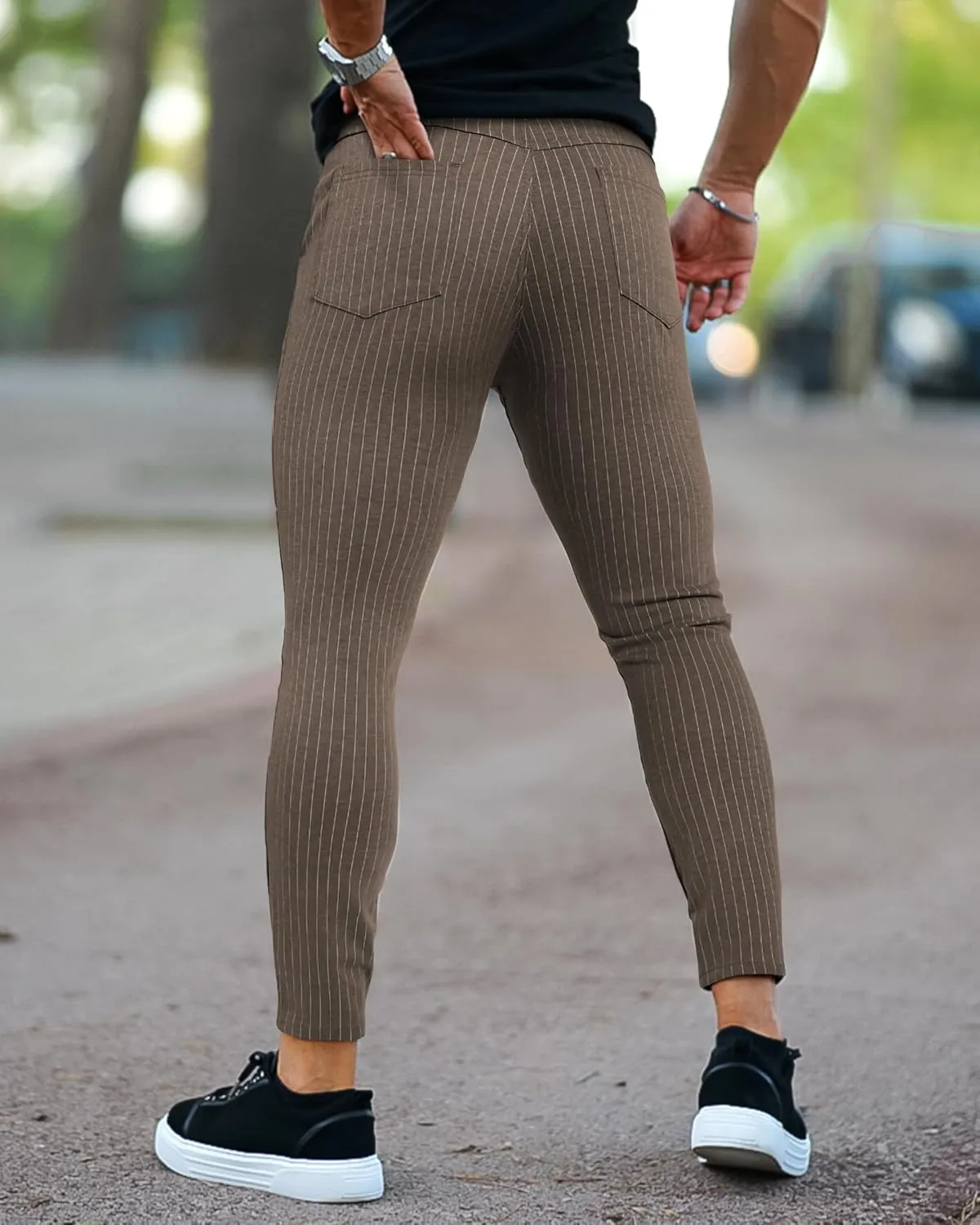 GINGTTO Mens Chino Pants Slim Fit Stretch Pinstripe Pants Men Dress