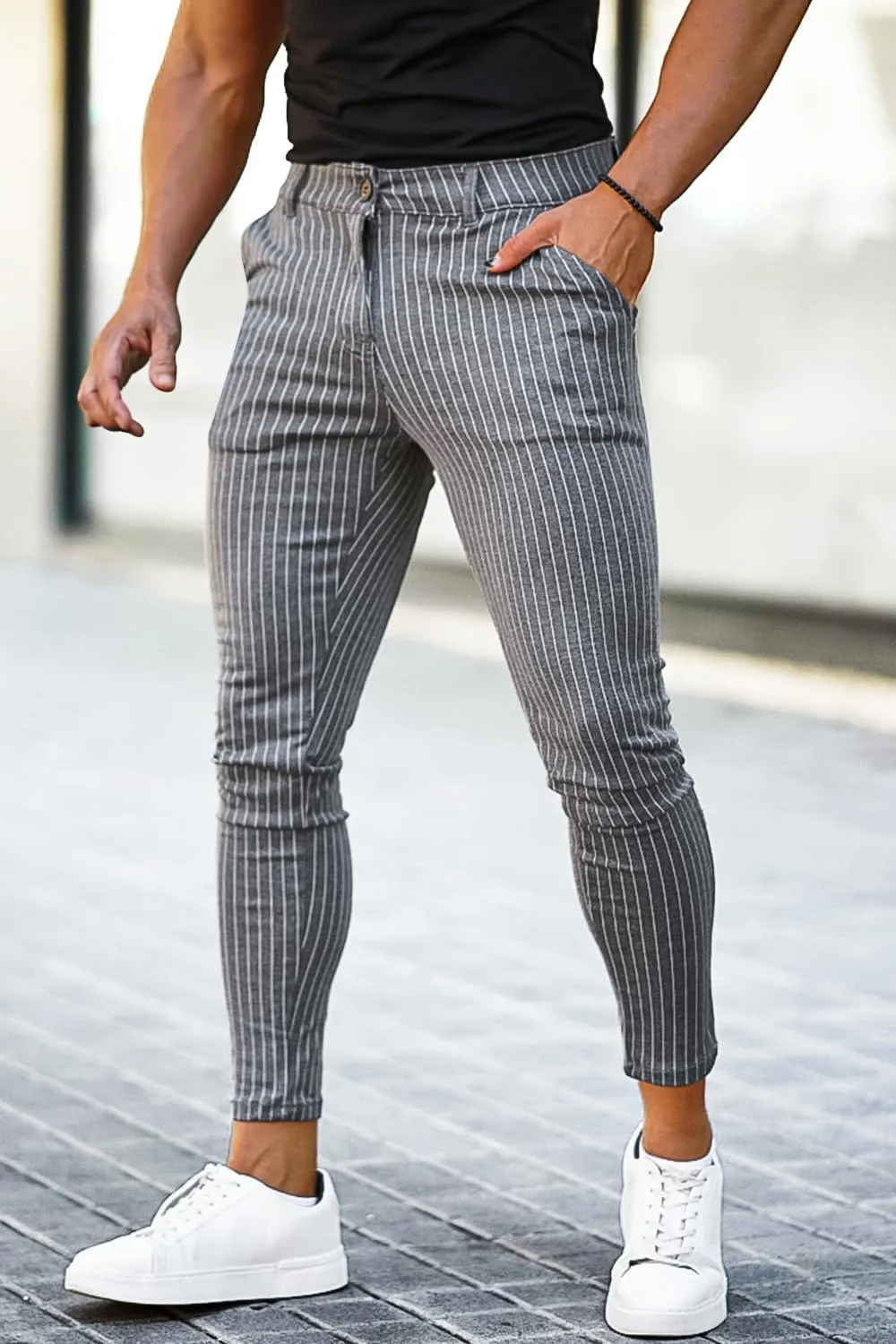 GINGTTO Mens Chino Pants Slim Fit Stretch Pinstripe Pants Men Dress