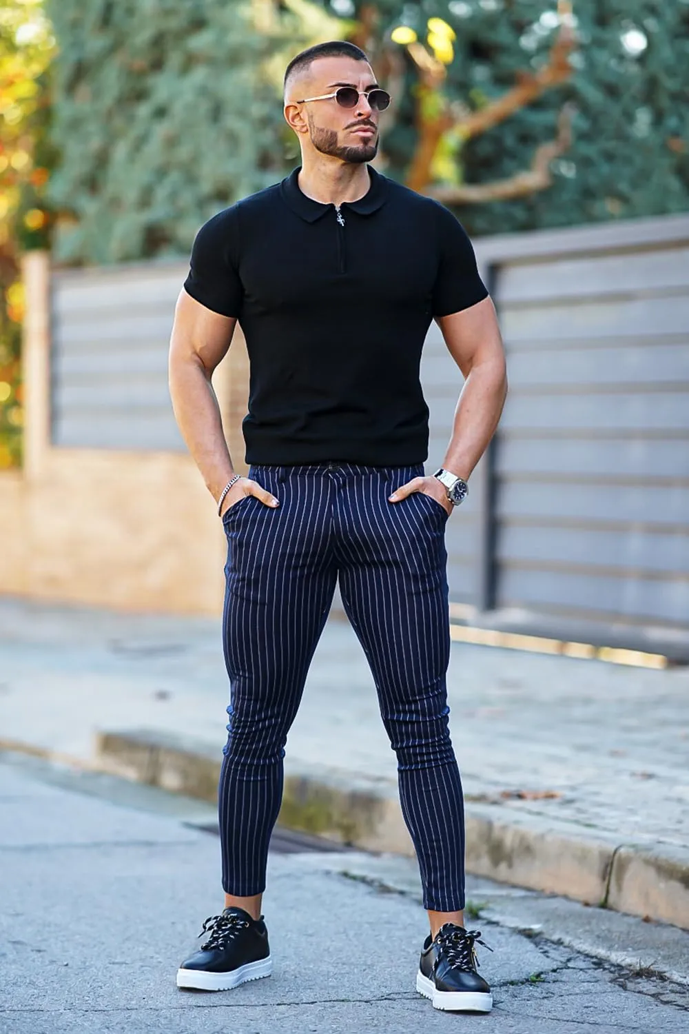 GINGTTO Mens Chino Pants Slim Fit Stretch Pinstripe Pants Men Dress