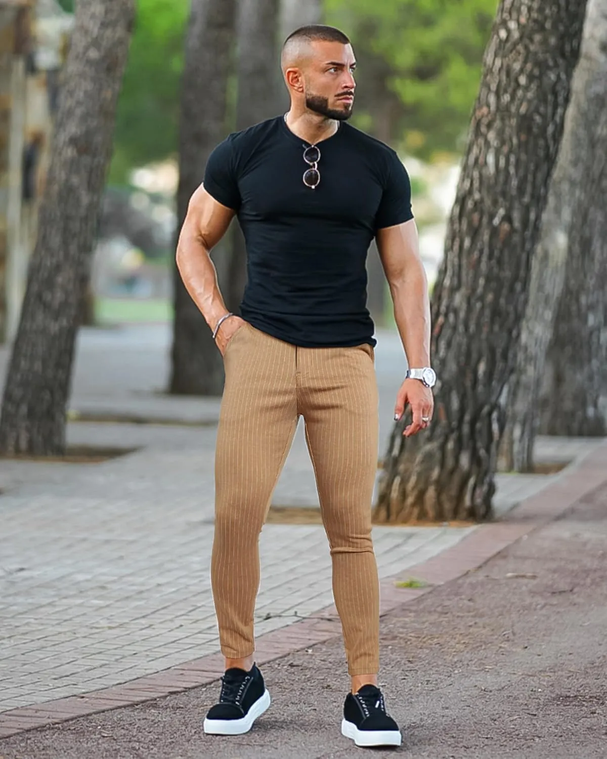 GINGTTO Mens Chino Pants Slim Fit Stretch Pinstripe Pants Men Dress