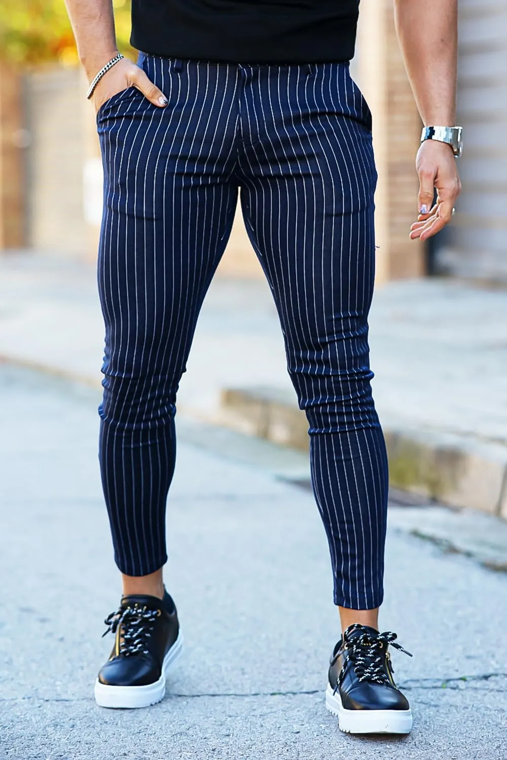 GINGTTO Mens Chino Pants Slim Fit Stretch Pinstripe Pants Men Dress