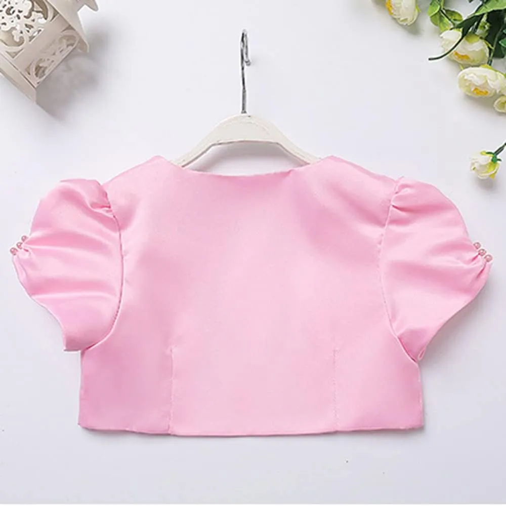 Girls Short Sleeve Bolero Shrug Satin Open Front Cardigan Shawl Princess Evening Dress Cape