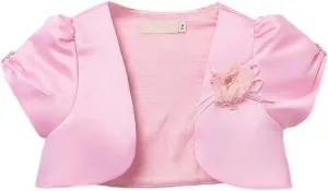 Girls Short Sleeve Bolero Shrug Satin Open Front Cardigan Shawl Princess Evening Dress Cape