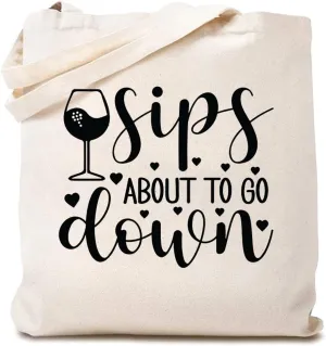 Girls Weekend Canvas Tote Bags for Women Sips about to Go Down Shoulder Bag Reusable Washable Shopping Bags