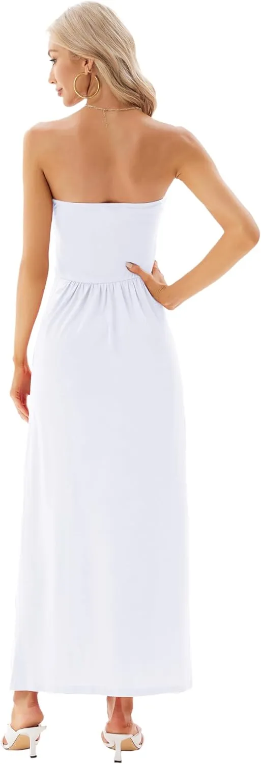 GRACE KARIN Women Strapless Casual Loose Ruched Long Maxi Dress with Pockets
