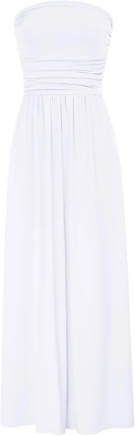 GRACE KARIN Women Strapless Casual Loose Ruched Long Maxi Dress with Pockets