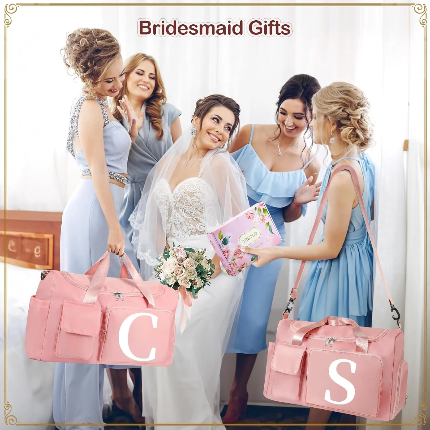 Gym Bag for Women Travel Duffel Bags Weekender Bag with Shoe Compartment, Initial Duffle Bag Women with Makeup Bag, Personalized Birthday Gifts for Women Mom Grandma Sister