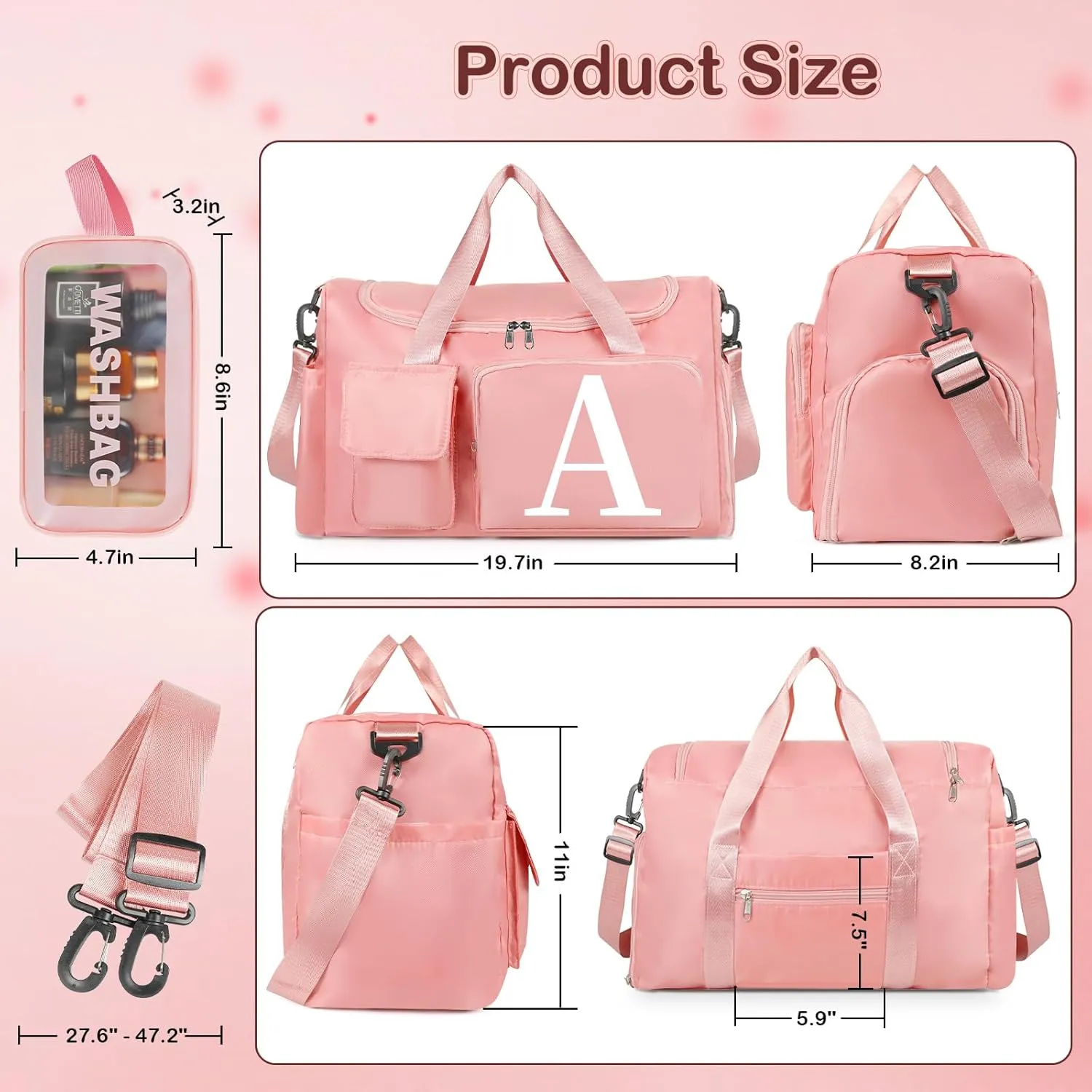 Gym Bag for Women Travel Duffel Bags Weekender Bag with Shoe Compartment, Initial Duffle Bag Women with Makeup Bag, Personalized Birthday Gifts for Women Mom Grandma Sister