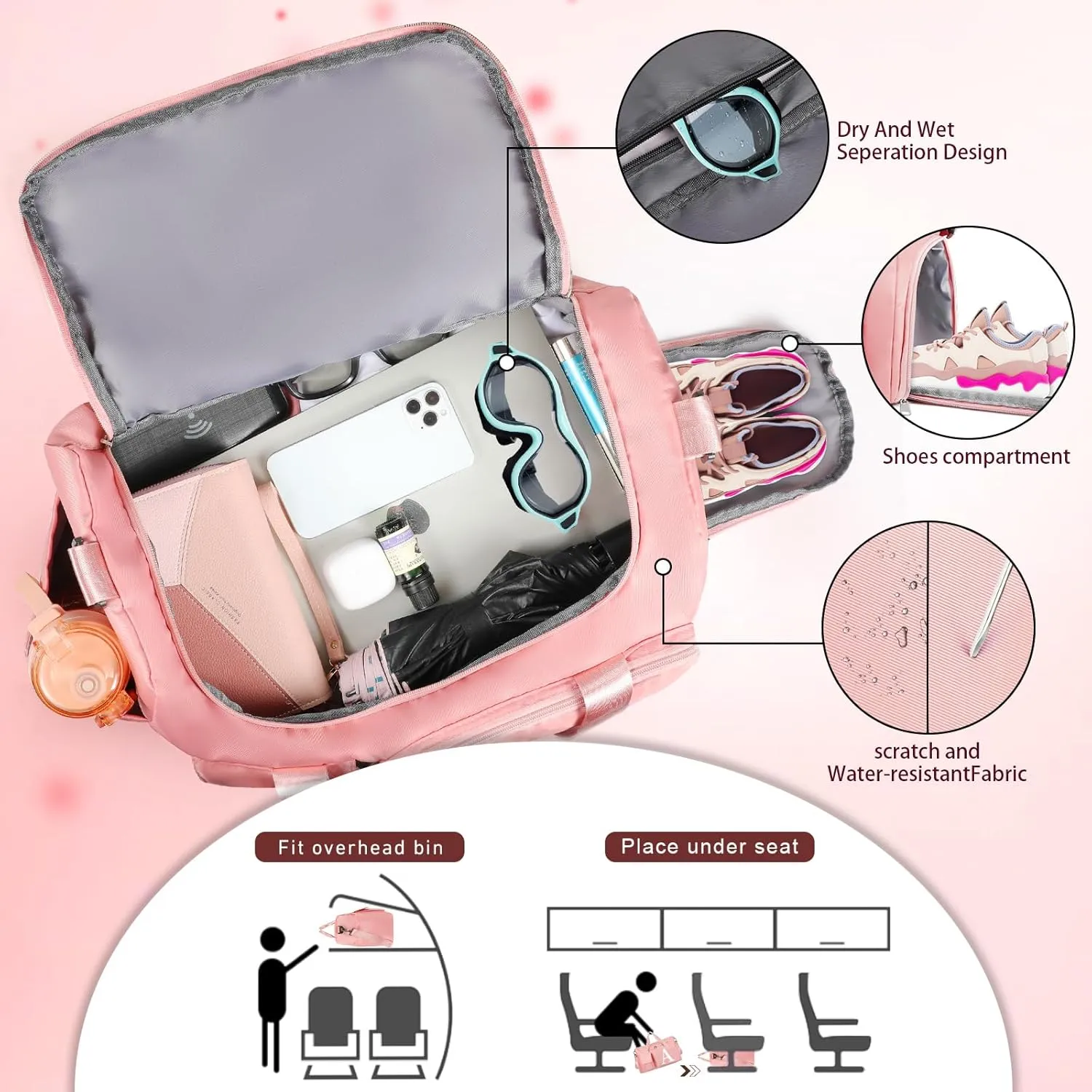 Gym Bag for Women Travel Duffel Bags Weekender Bag with Shoe Compartment, Initial Duffle Bag Women with Makeup Bag, Personalized Birthday Gifts for Women Mom Grandma Sister