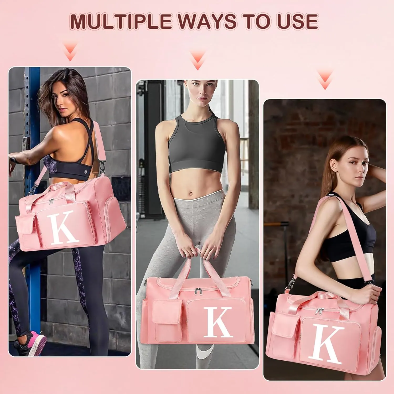 Gym Bag for Women Travel Duffel Bags Weekender Bag with Shoe Compartment, Initial Duffle Bag Women with Makeup Bag, Personalized Birthday Gifts for Women Mom Grandma Sister