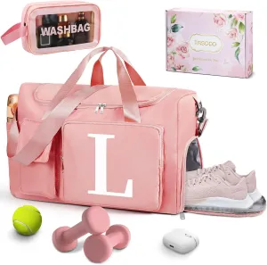 Gym Bag for Women Travel Duffel Bags Weekender Bag with Shoe Compartment, Initial Duffle Bag Women with Makeup Bag, Personalized Birthday Gifts for Women Mom Grandma Sister
