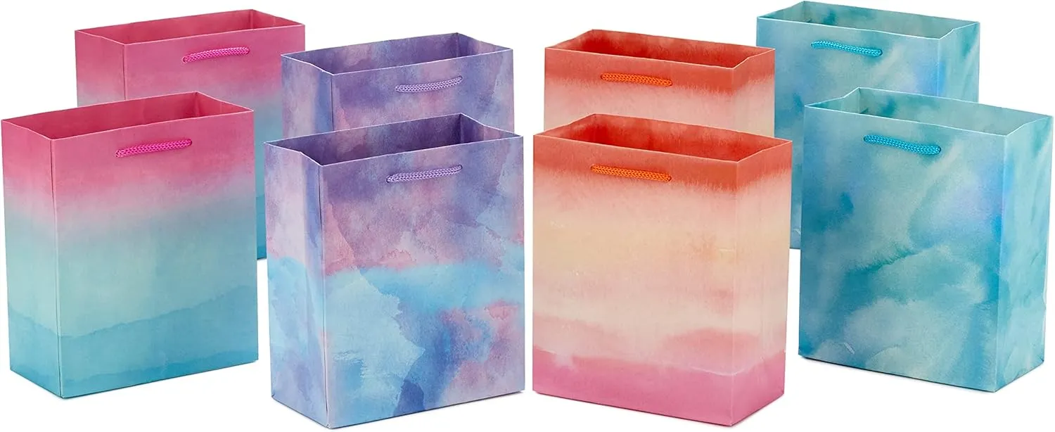 Hallmark 6" Small Easter Gift Bag Bundle (8 Bags, 4 Watercolor Tie-Dye Designs in Pink, Purple, Blue, Green) for Birthdays, Mother's Day, Teachers and More