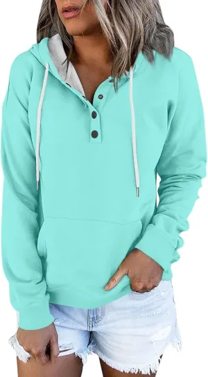 hoodies for women oversized sweatshirt trendy long sleeve button drawstring pullover sweater tops fall winter clothes 