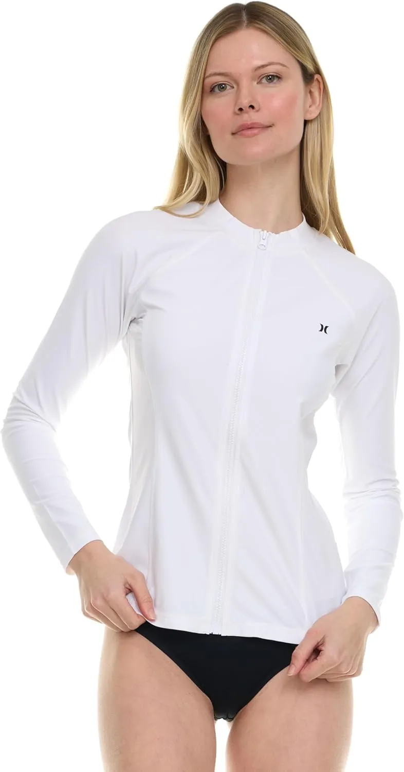 Hurley Rash Guard for Women Full Zip, Zip Up Long Sleeve Swim Shirts for Women, Surfing Top UPF 50  SPF Sun & UV Protection