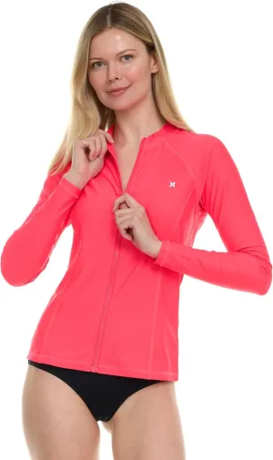 Hurley Rash Guard for Women Full Zip, Zip Up Long Sleeve Swim Shirts for Women, Surfing Top UPF 50  SPF Sun & UV Protection