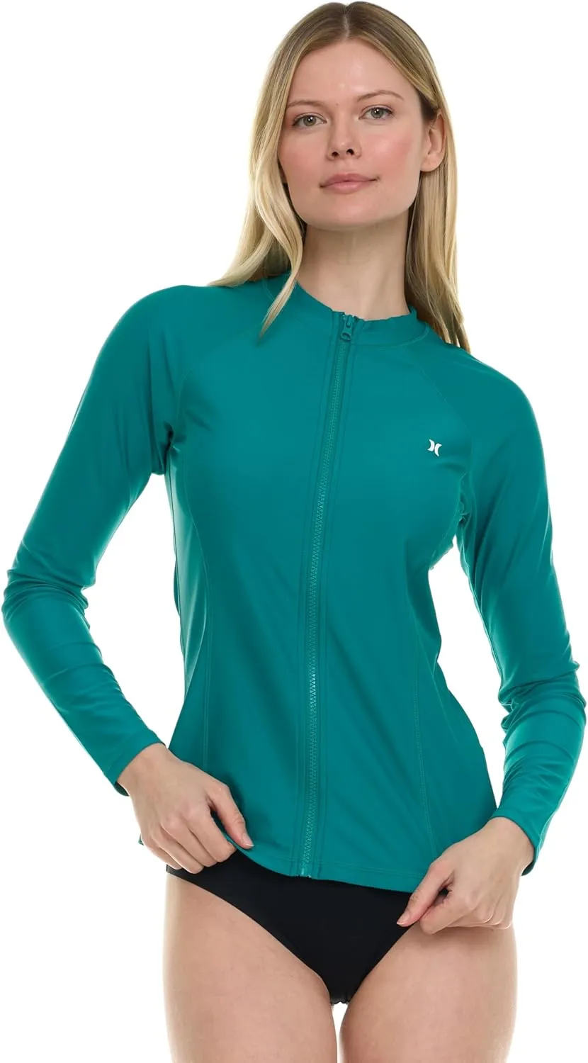 Hurley Rash Guard for Women Full Zip, Zip Up Long Sleeve Swim Shirts for Women, Surfing Top UPF 50  SPF Sun & UV Protection