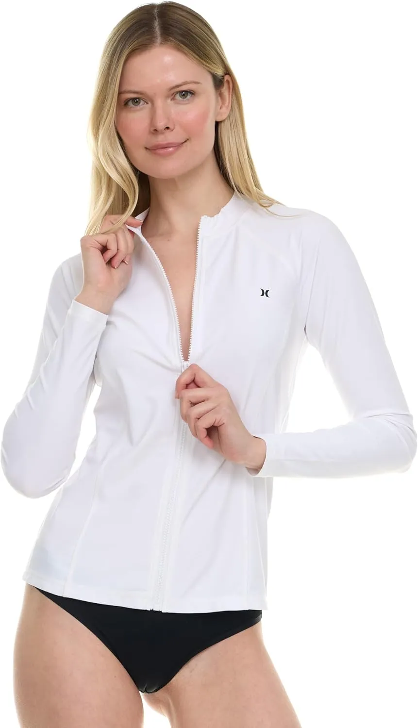 Hurley Rash Guard for Women Full Zip, Zip Up Long Sleeve Swim Shirts for Women, Surfing Top UPF 50  SPF Sun & UV Protection