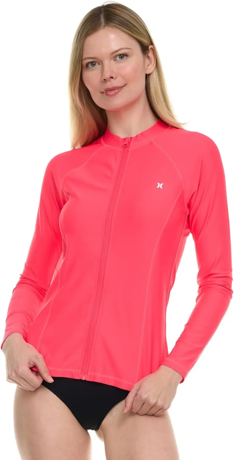 Hurley Rash Guard for Women Full Zip, Zip Up Long Sleeve Swim Shirts for Women, Surfing Top UPF 50  SPF Sun & UV Protection