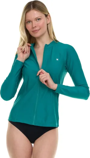 Hurley Rash Guard for Women Full Zip, Zip Up Long Sleeve Swim Shirts for Women, Surfing Top UPF 50  SPF Sun & UV Protection