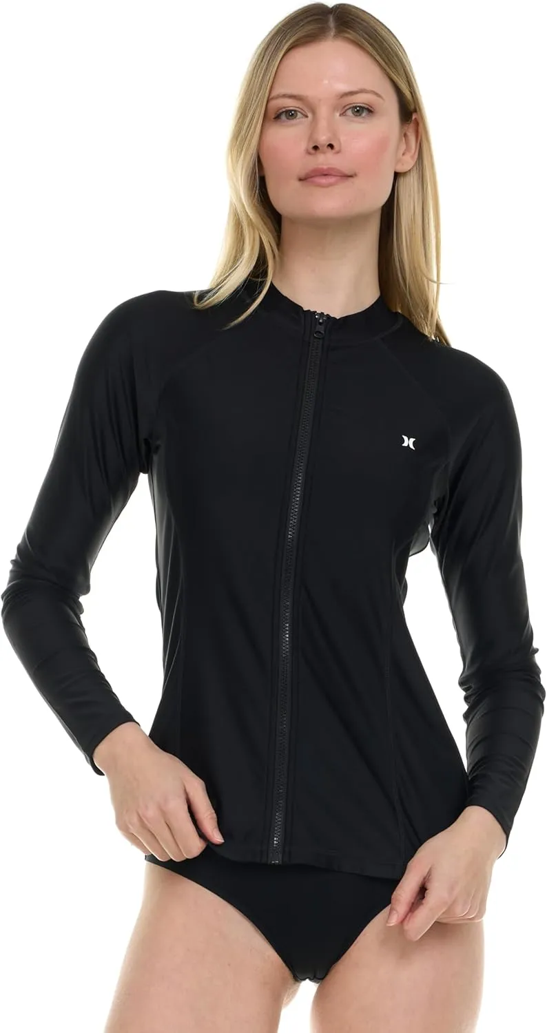 Hurley Rash Guard for Women Full Zip, Zip Up Long Sleeve Swim Shirts for Women, Surfing Top UPF 50  SPF Sun & UV Protection