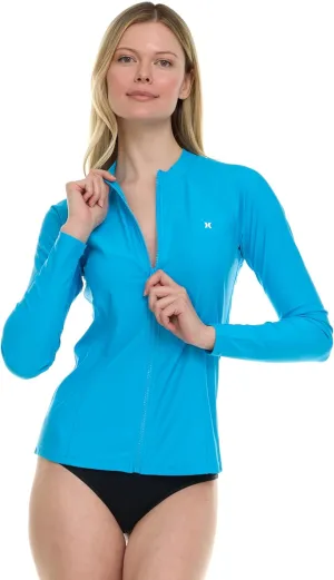 Hurley Rash Guard for Women Full Zip, Zip Up Long Sleeve Swim Shirts for Women, Surfing Top UPF 50  SPF Sun & UV Protection