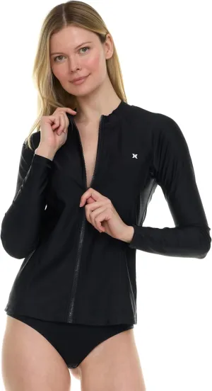 Hurley Rash Guard for Women Full Zip, Zip Up Long Sleeve Swim Shirts for Women, Surfing Top UPF 50  SPF Sun & UV Protection