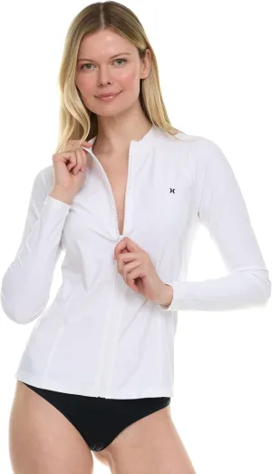 Hurley Rash Guard for Women Full Zip, Zip Up Long Sleeve Swim Shirts for Women, Surfing Top UPF 50  SPF Sun & UV Protection