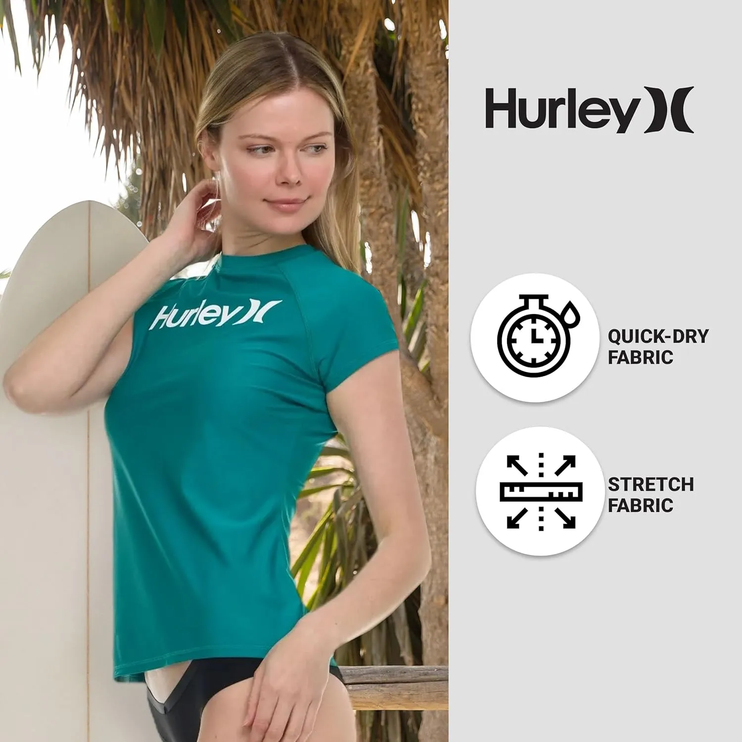 Hurley Rash Guard for Women, Short Sleeve Swim Shirts for Women Rashguard, UPF 50  SPF & UV Protection