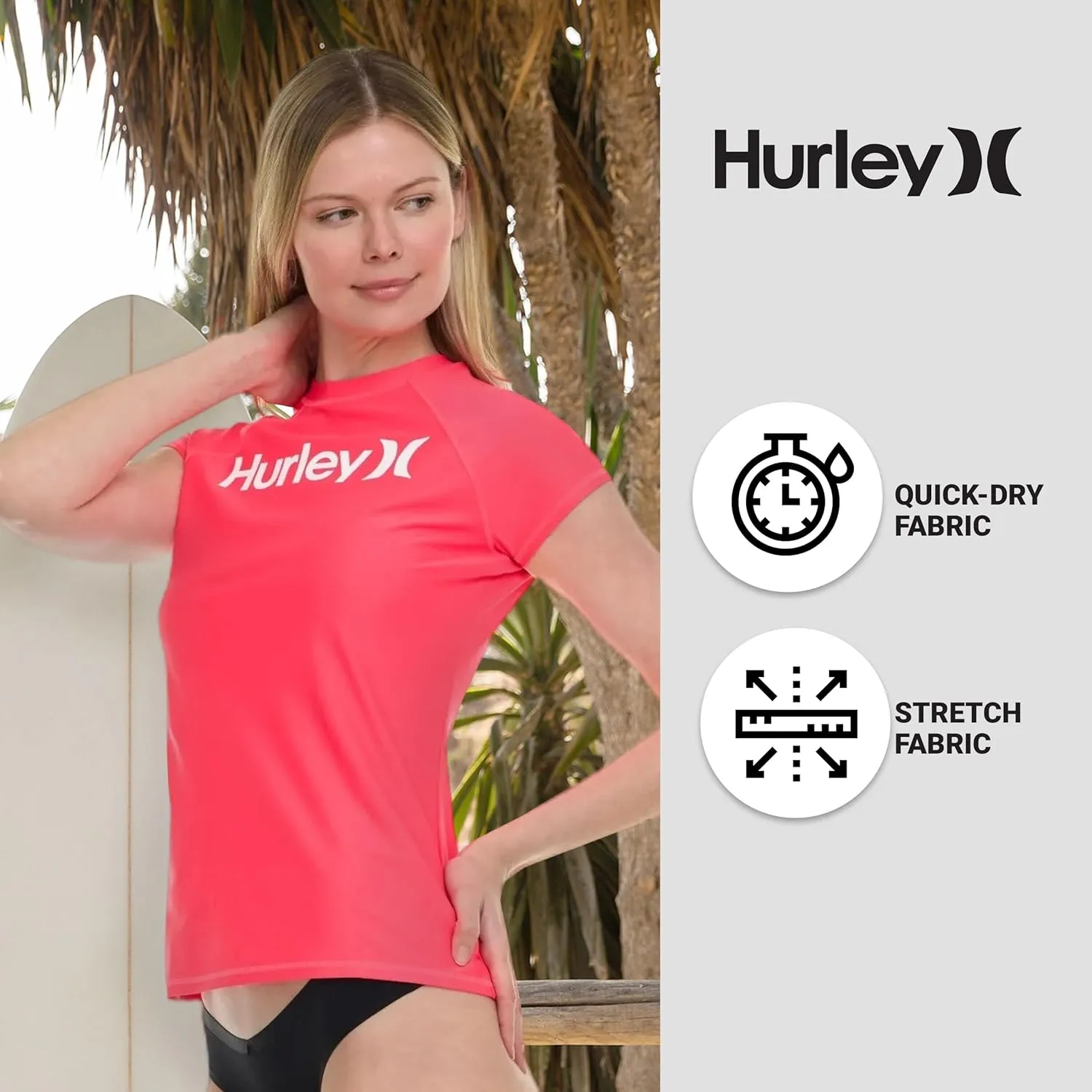 Hurley Rash Guard for Women, Short Sleeve Swim Shirts for Women Rashguard, UPF 50  SPF & UV Protection