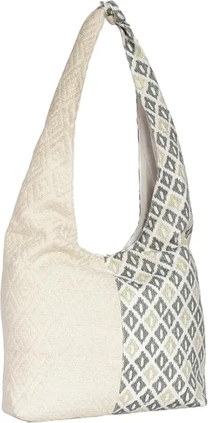 JEN & CO. Women's Boho Dual Pattern Geometric Sling Crossbody Tote Bag Canvas White