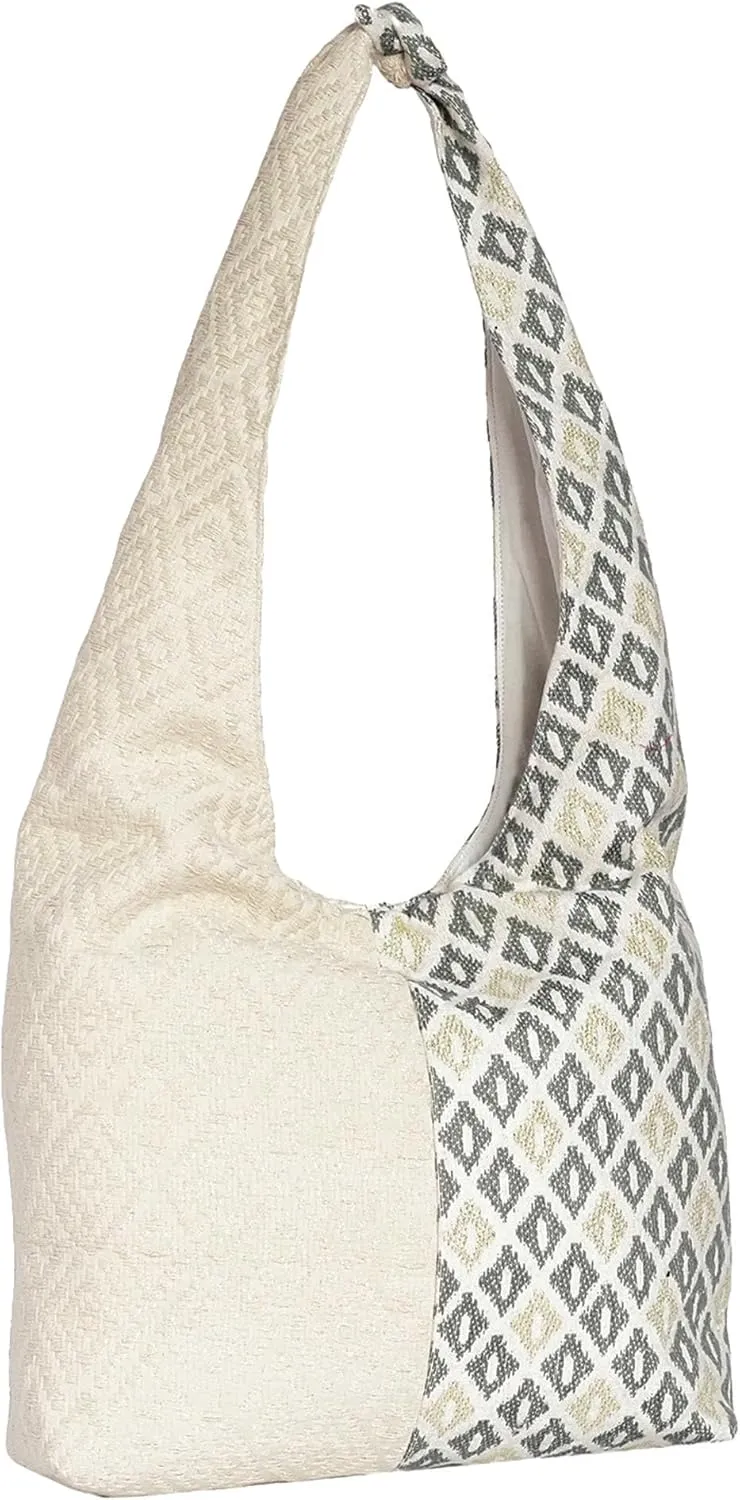 JEN & CO. Women's Boho Dual Pattern Geometric Sling Crossbody Tote Bag Canvas White