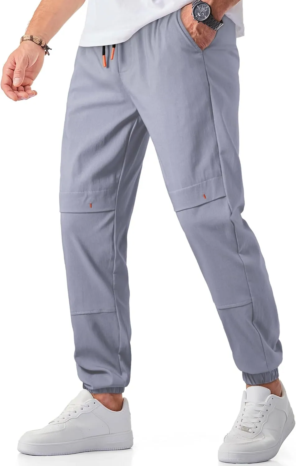 JMIERR Mens Joggers Casual Pants Stretch Elastic Waist Drawstring Tapered Pants with Pockets