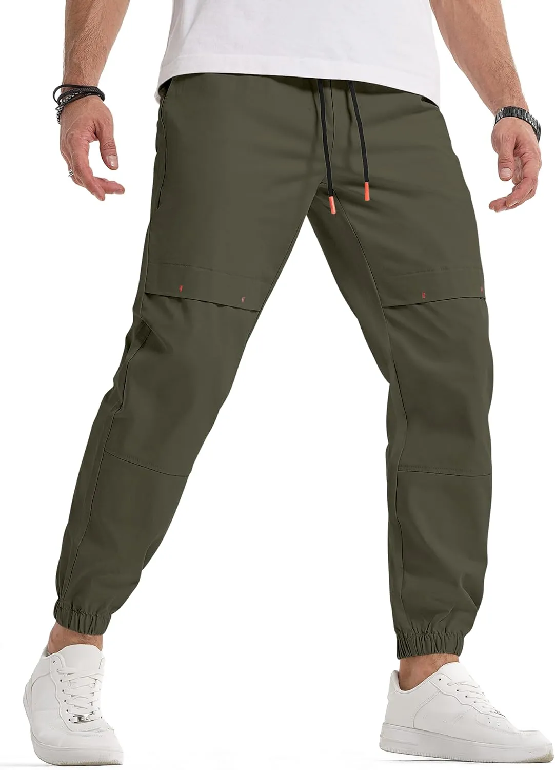 JMIERR Mens Joggers Casual Pants Stretch Elastic Waist Drawstring Tapered Pants with Pockets