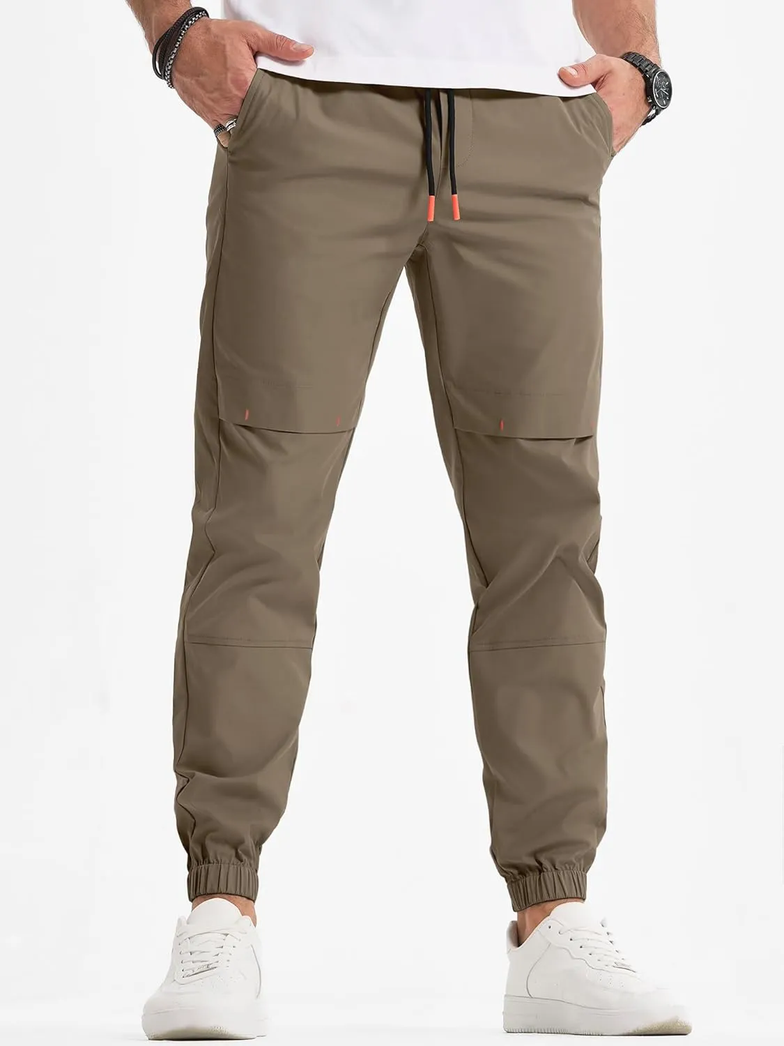 JMIERR Mens Joggers Casual Pants Stretch Elastic Waist Drawstring Tapered Pants with Pockets